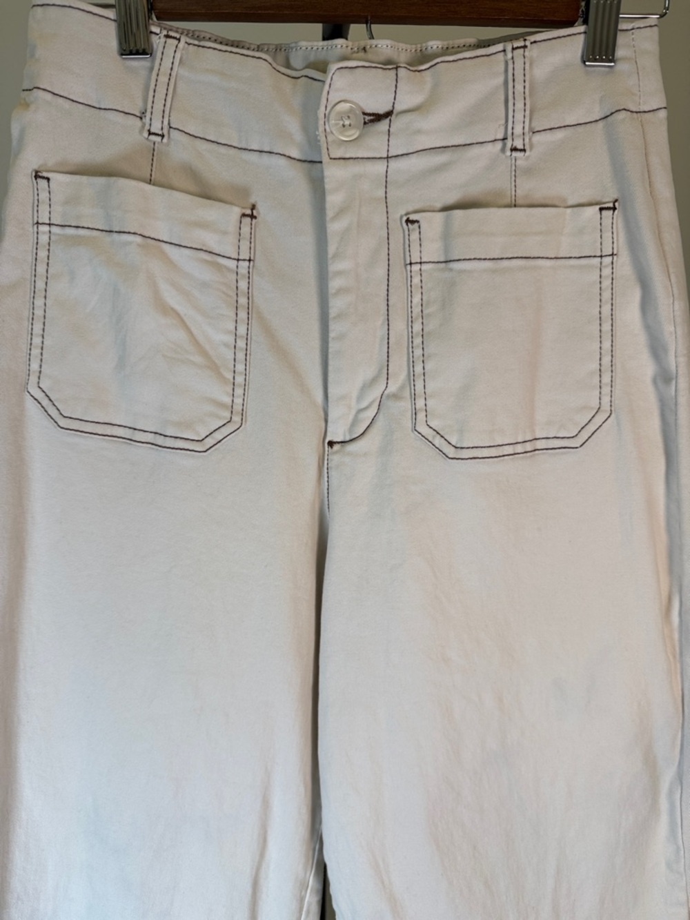 Bagatelle Contrast Stitch Wide Leg Crop Pants - Cream - Size 6 - Picture 3 of 10